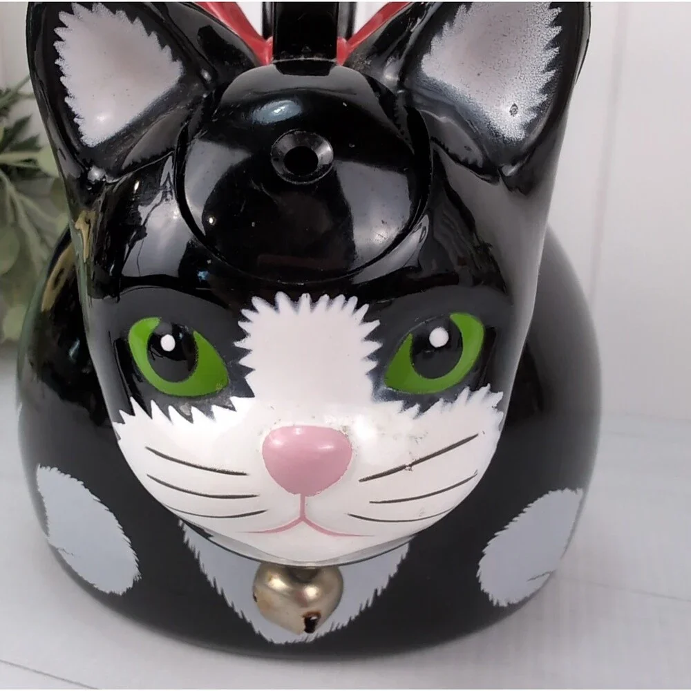VTG Kitschy Cat Whistling Tea Kettle Black Tuxedo Cat 1990s Ancona Tea Pot